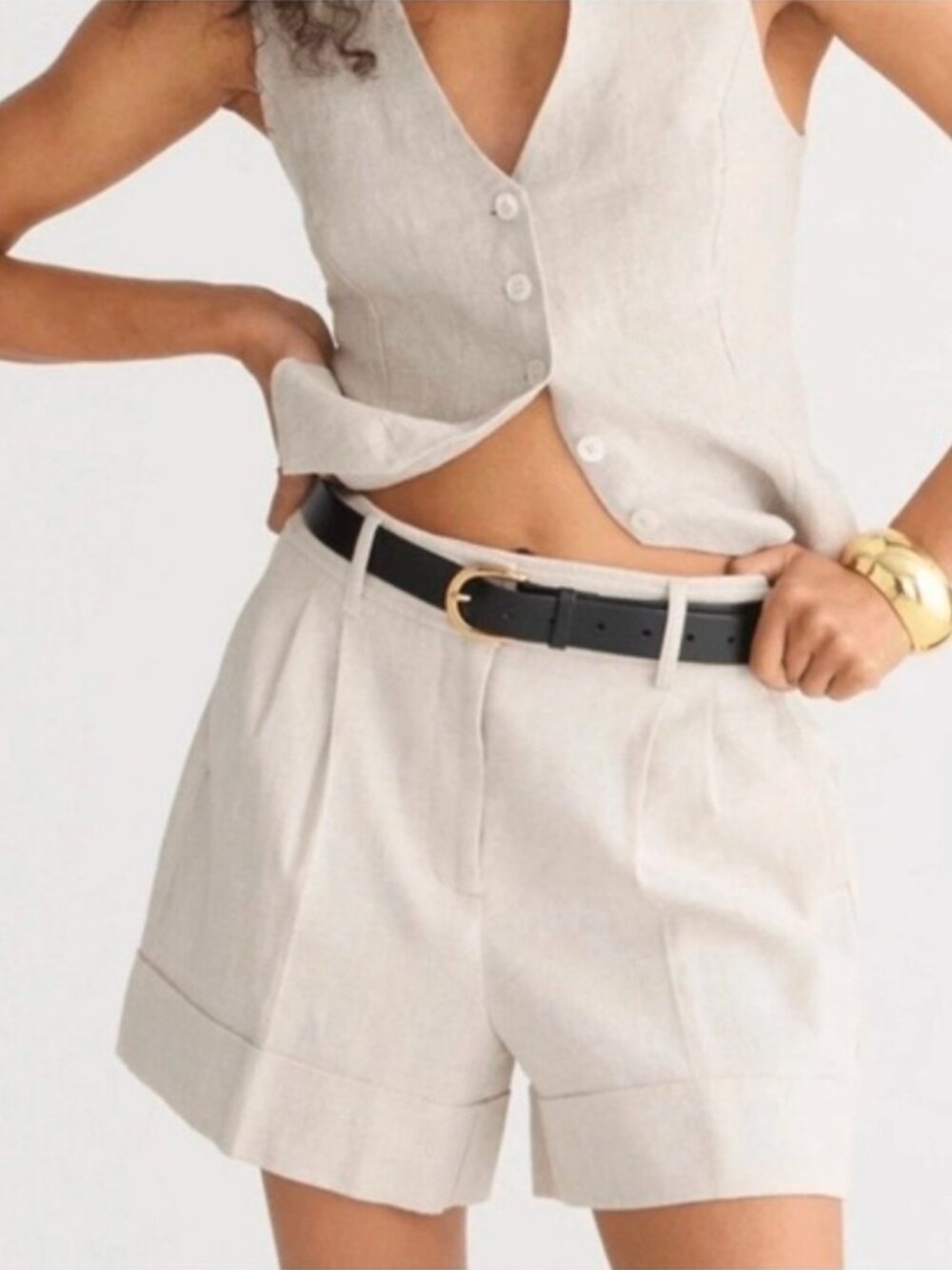 J Crew Pleated Cuffed Remi Shorts in Stretch Linen Blend Size 10